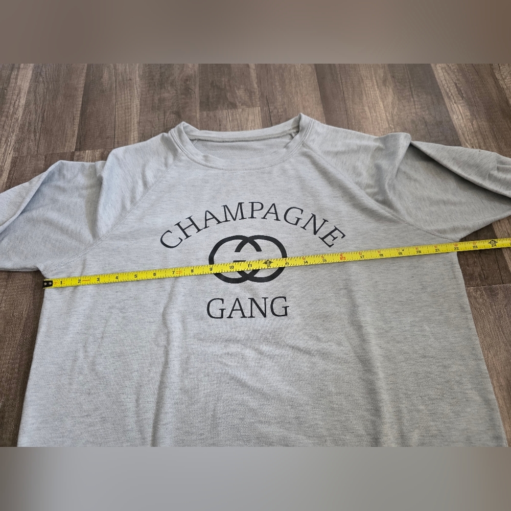 Champagne Gang Long Sleeve Jersey Sweatshirt Henley Wild Fox Grey Bridesmaid Y2k - Picture 4 of 9